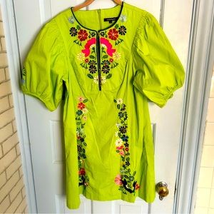 Nanette Lepore Holding court kaftan dress size 10 embroidered pea lime green